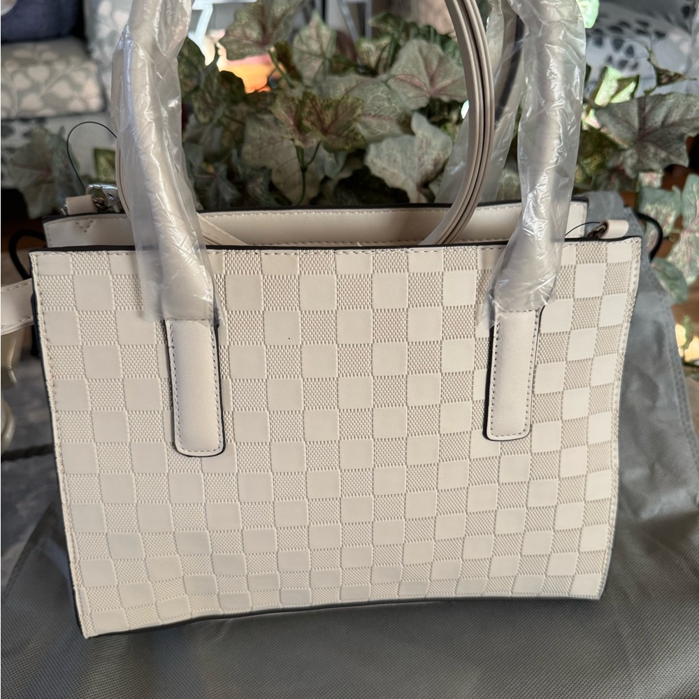 Tahari Ivory Checkered Satchel - Picture 7 of 13